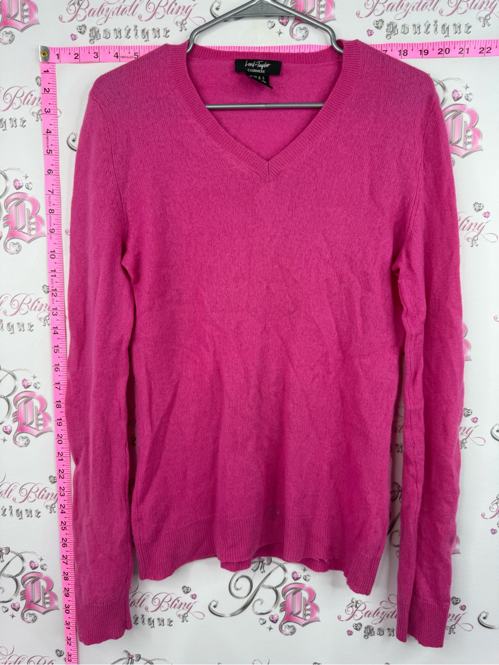 Lord & Taylor Cashmere Sweater Hot Pink V-Neck Sweater